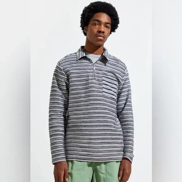 URBAN OUTFITTERS | Men’s Striped Quarter-Zip Collared Pullover | Size Medium - Picture 2 of 8